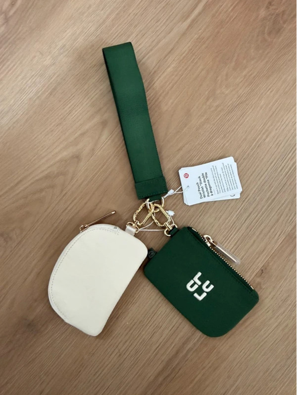 Lululemon Green and white dual pouch wristlet